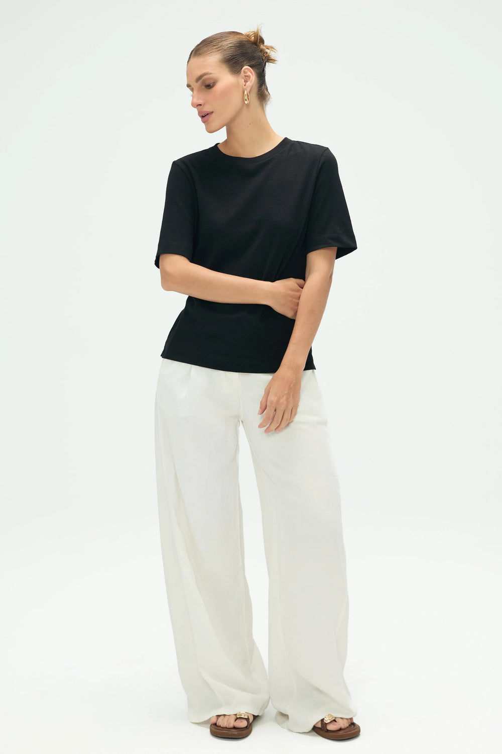 Women’s Cotton Linen Crewneck Tee - Noir Black