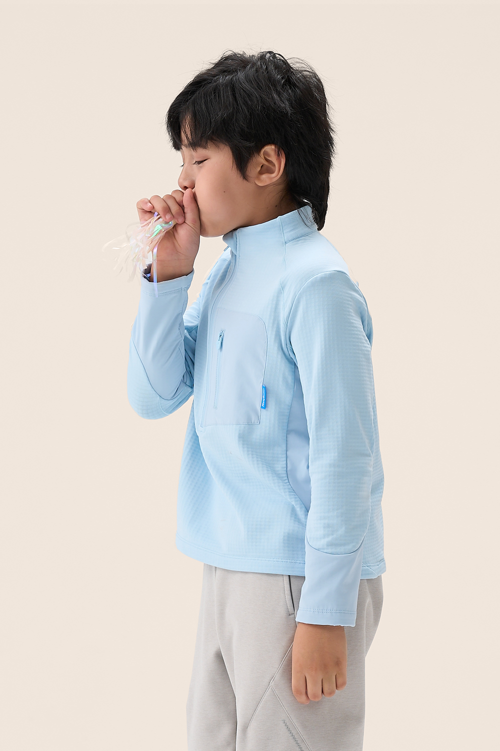 Quick-Dry Grid Fleece Pullover - Dusty Blue