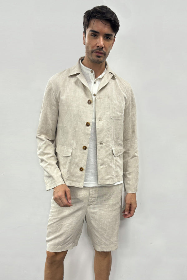 Men’s Linen-Blend Safari Jacket - Driftwood Beige