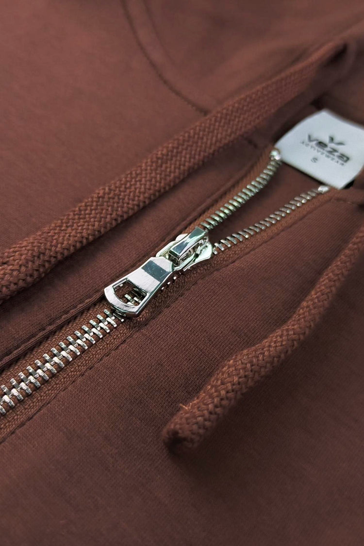 The Half-Zip Fleece Hoodie - Chestnut Brown