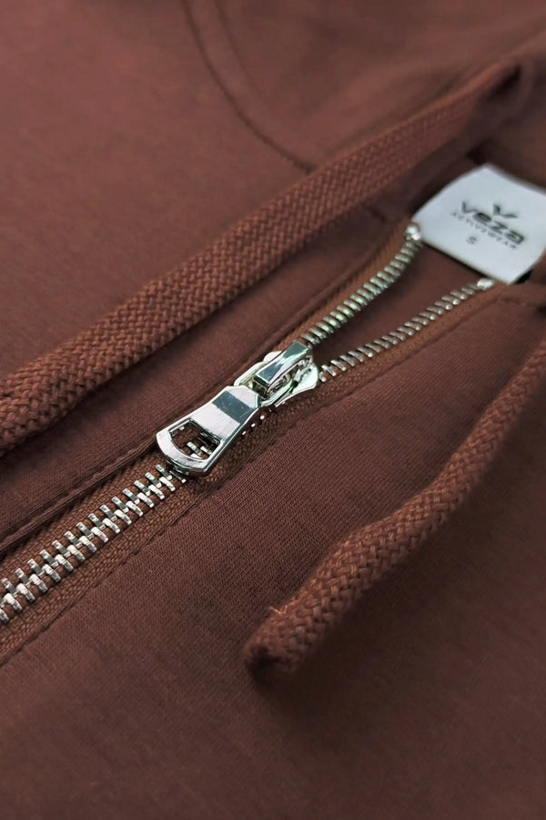 The Half-Zip Fleece Hoodie - Chestnut Brown