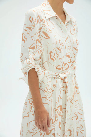 Women’s Belted Shirt Dress - Sand Bloom