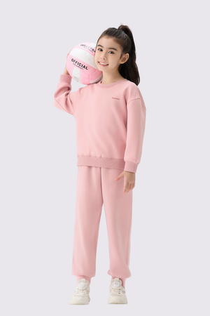 Girls pink sweatshirt jogger set with sneakers