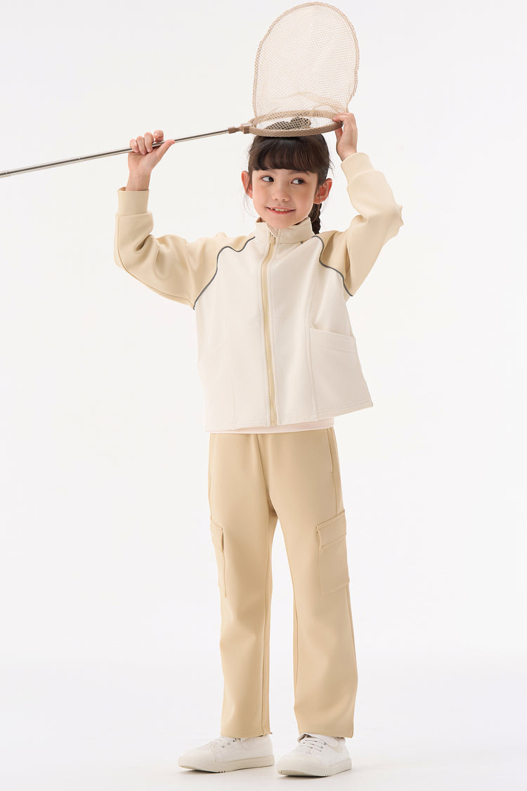 Girls Grid-Fleece Windproof Jacket