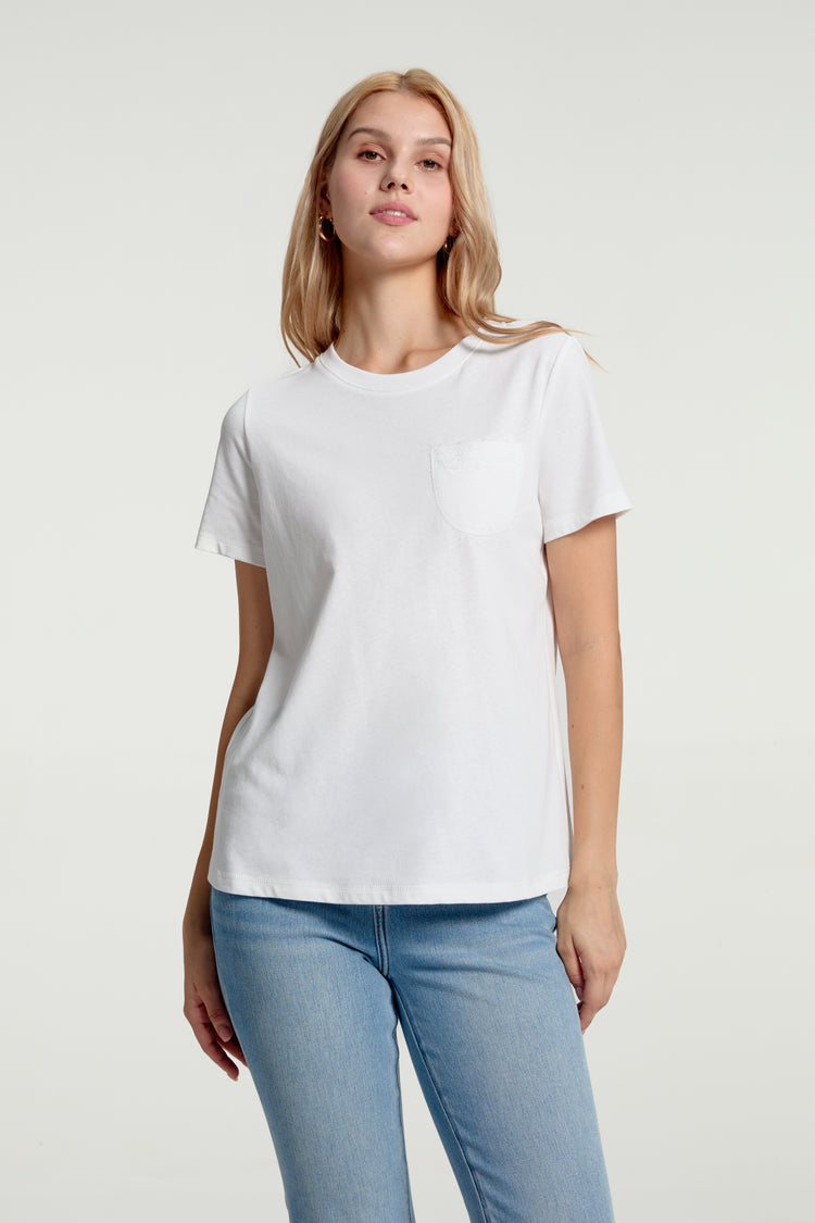 Women’s Lace-Trim Pocket Tee - Soft White