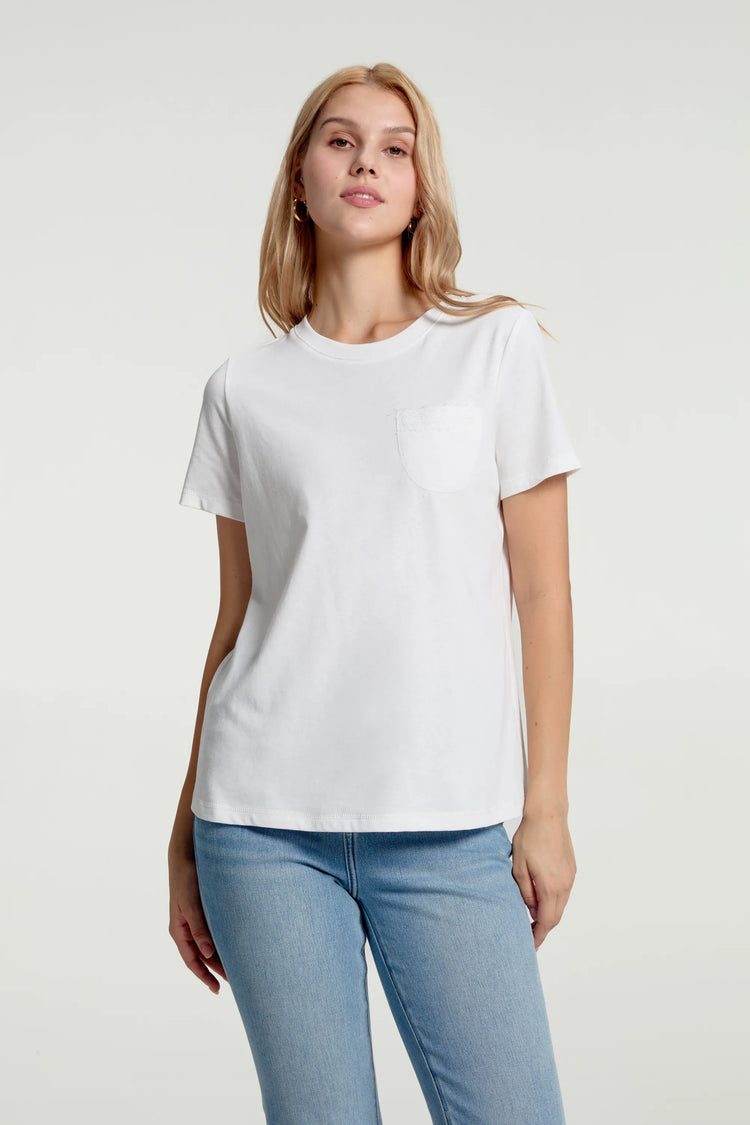 Women’s Lace-Trim Pocket Tee - Soft White