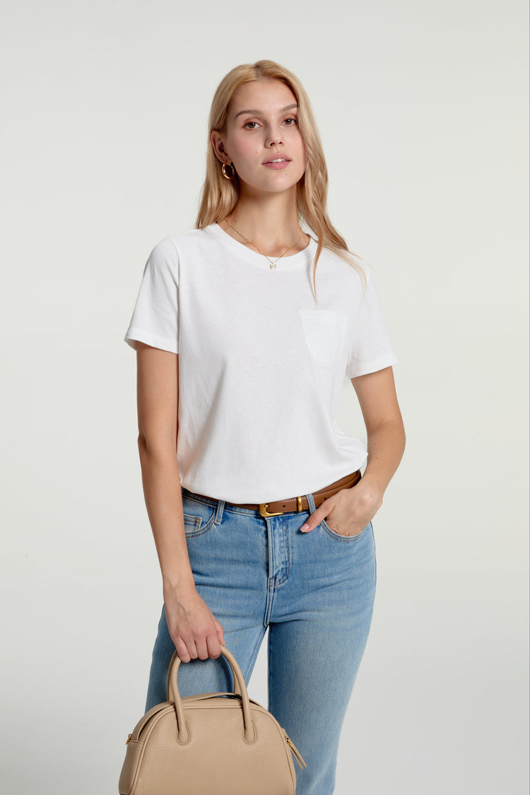 Women’s Lace-Trim Pocket Tee - Soft White