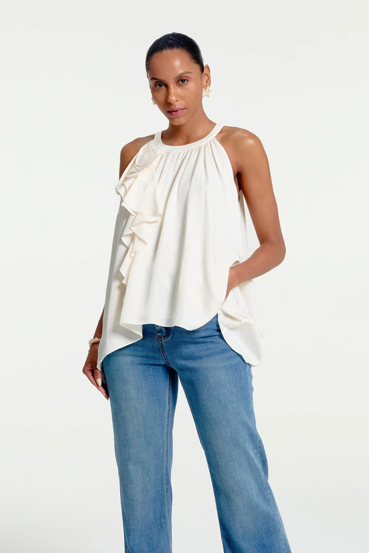Women’s Asymmetrical Ruffle Halter Top - Oatmeal