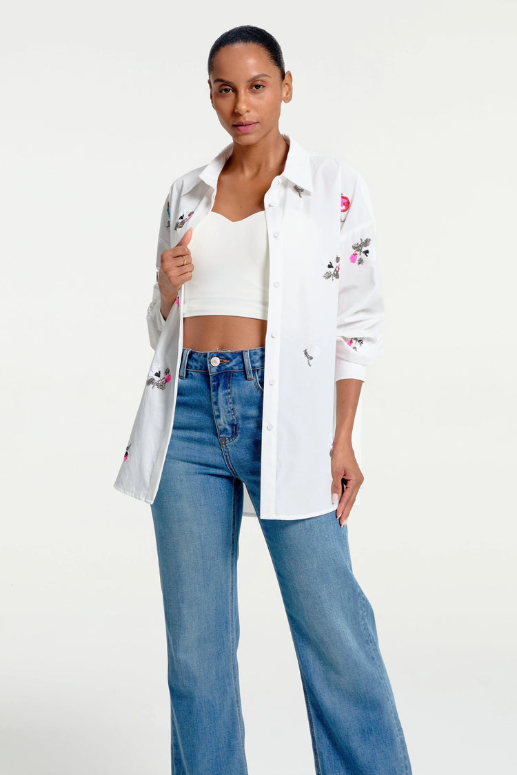 Women’s Oversized Embroidered Button-Down - FAMILYWEAR