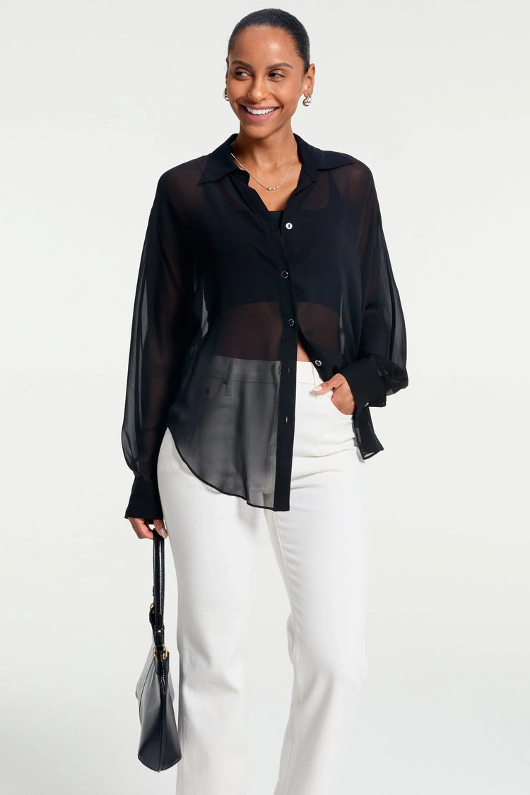 Women’s Silk Sheer Oversized Button-Down - FAMILYWEAR