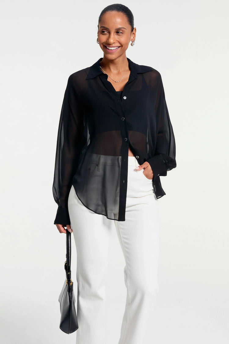 Women’s Silk Sheer Oversized Button-Down - Onyx Black