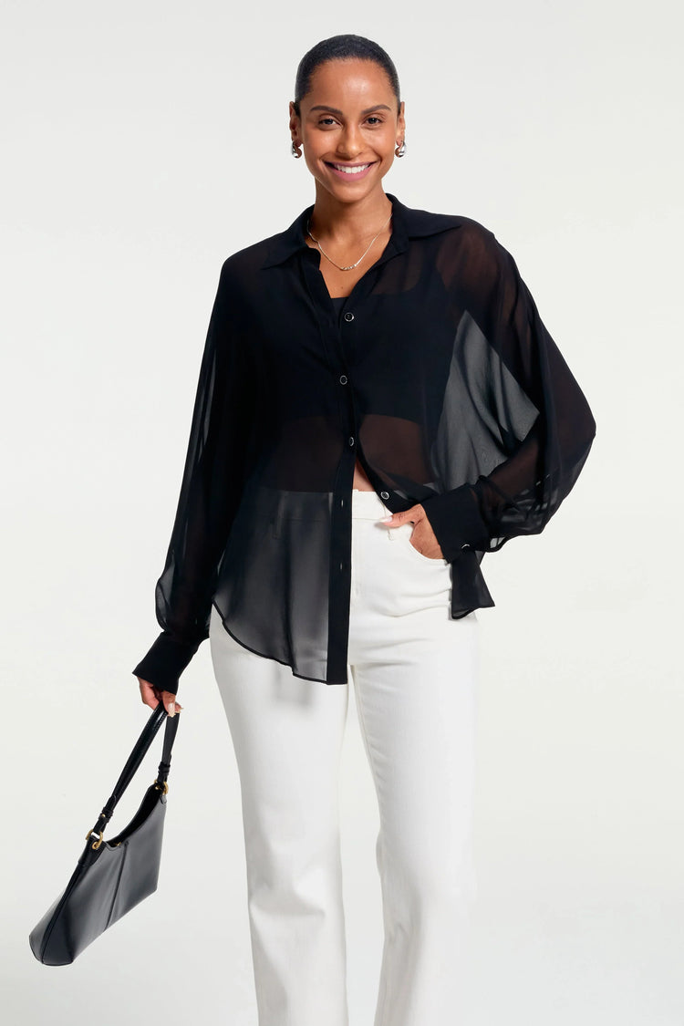 Women’s Silk Sheer Oversized Button-Down - FAMILYWEAR