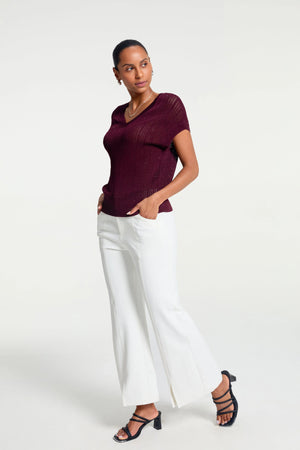 Women’s Sparkle Ribbed Knit V-Neck Top - FAMILYWEAR
