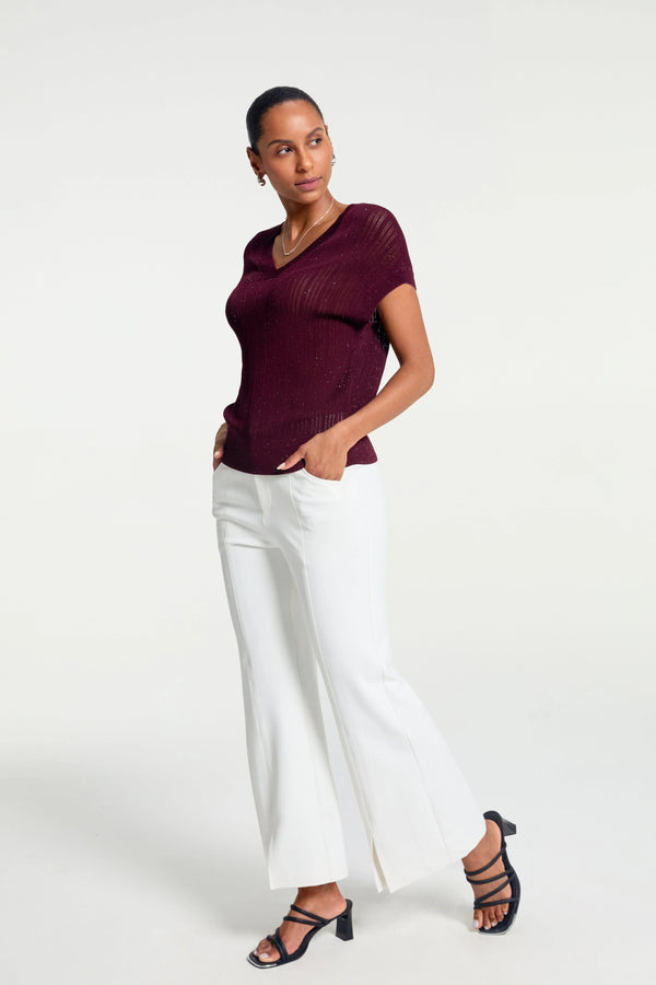 Women’s Sparkle Ribbed Knit V-Neck Top - FAMILYWEAR