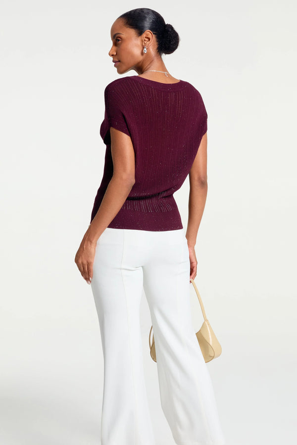 Women’s Sparkle Ribbed Knit V-Neck Top - FAMILYWEAR