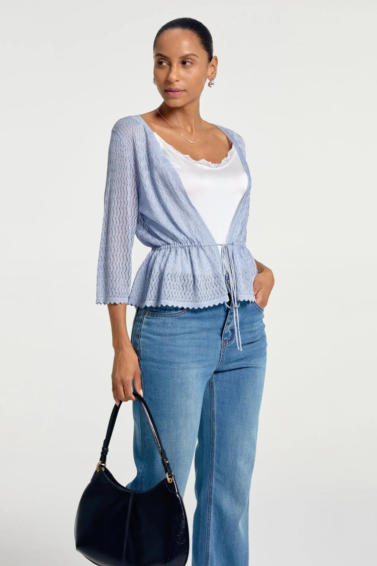 Women’s Textured Peplum Cardigan - Soft Blue