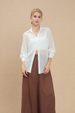 Women’s Silk Sheer Oversized Button-Down - FAMILYWEAR