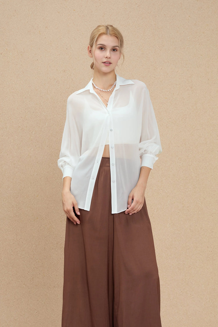 Women’s Silk Sheer Oversized Button-Down - FAMILYWEAR