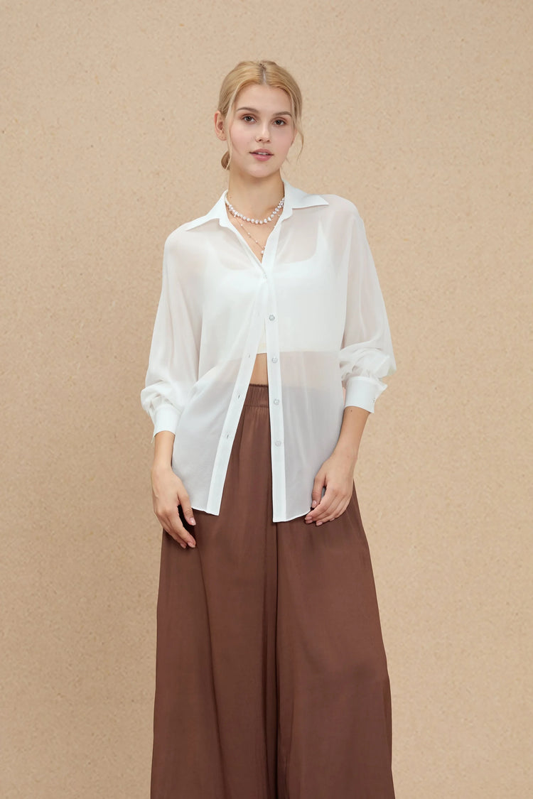 Women’s Silk Sheer Oversized Button-Down - Pearl Dust