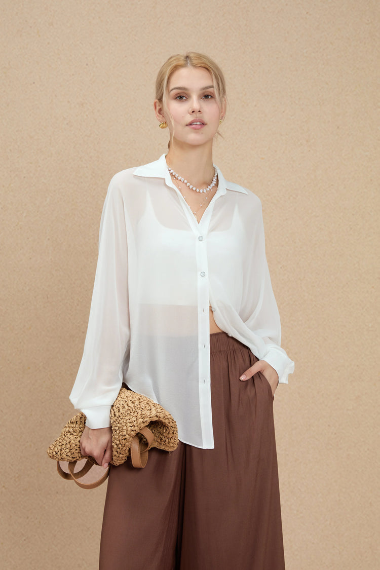 Women’s Silk Sheer Oversized Button-Down - FAMILYWEAR