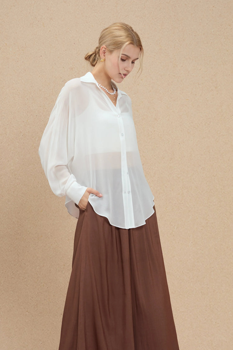 Women’s Silk Sheer Oversized Button-Down - FAMILYWEAR