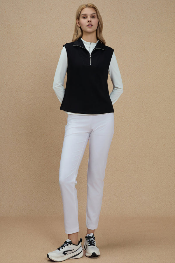Women’s Modern Zip-Collar Sleeveless Pullover - Jet Black