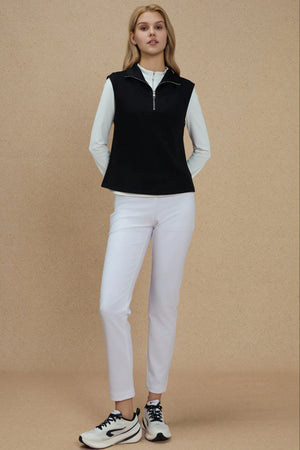 Women’s Modern Zip-Collar Sleeveless Pullover - Jet Black