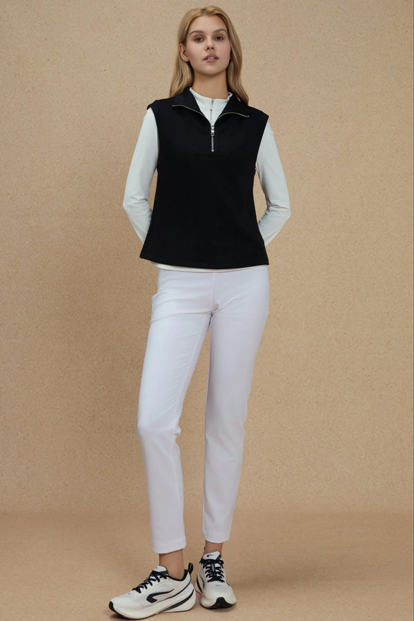 Women’s Modern Zip-Collar Sleeveless Pullover - Jet Black