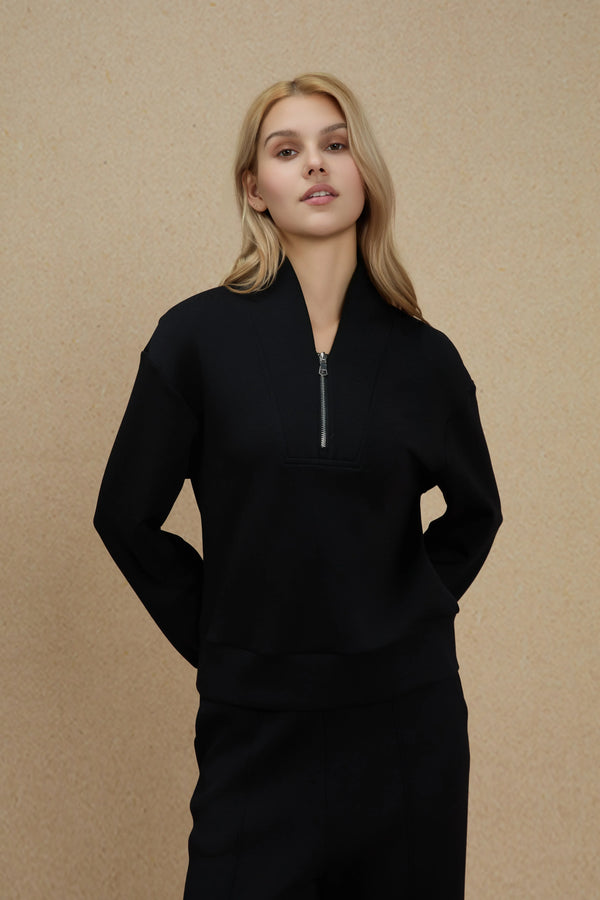 Women’s Luxe Half-Zip Pullover - Onyx Black