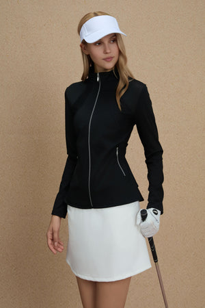Women’s Peplum Mesh-Panel Zip Jacket - Onyx Black