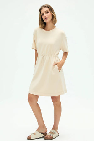 Women’s Cinched T-Shirt Dress - Soft Oatmilk