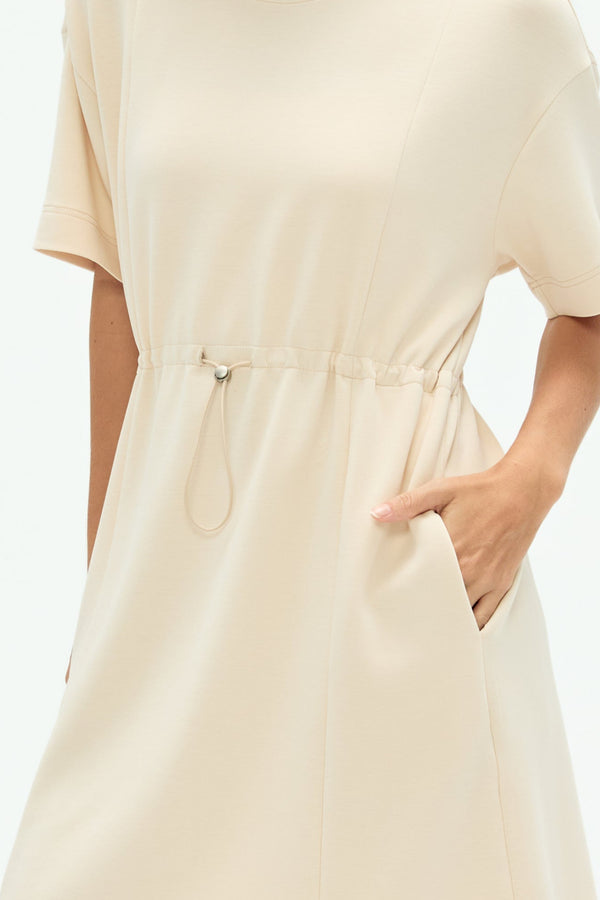 Women’s Cinched T-Shirt Dress - Soft Oatmilk