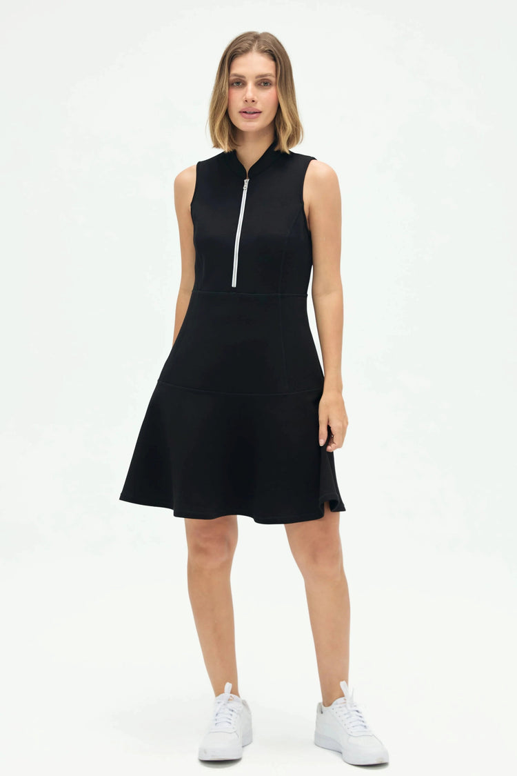 Women’s Zip-Collar Flare Dress - Jet Black