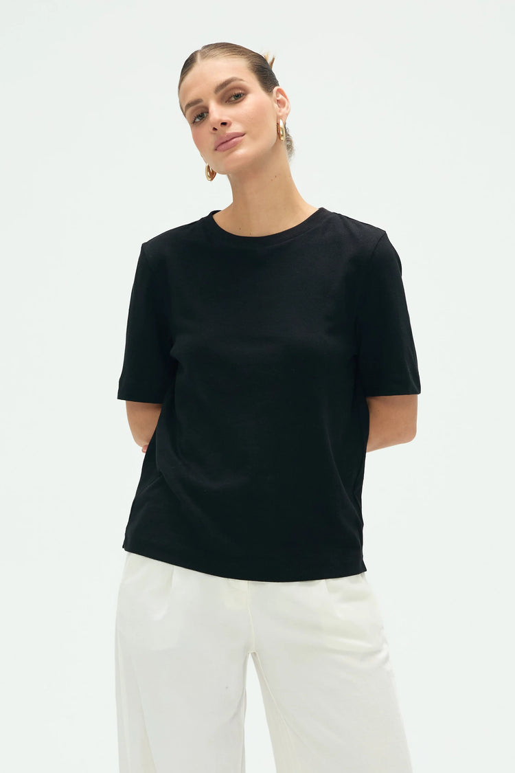 Women’s Linen Supima Cotton Crewneck Tee - Noir Black