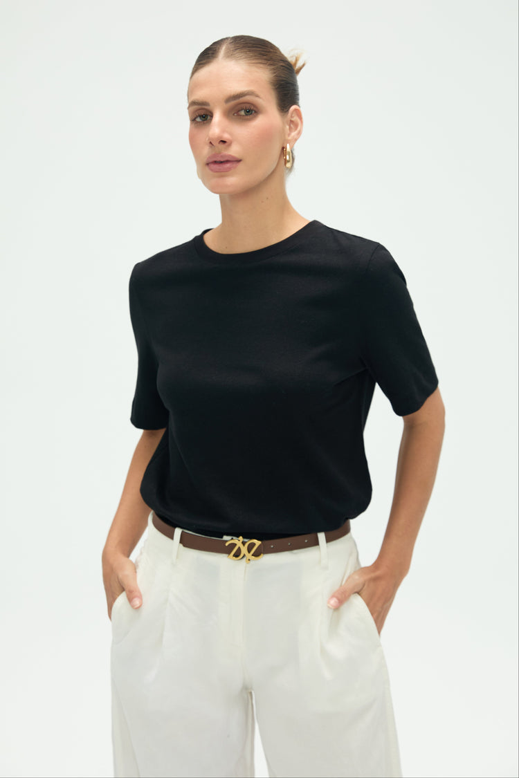 Women’s Linen Supima Cotton Crewneck Tee - Noir Black