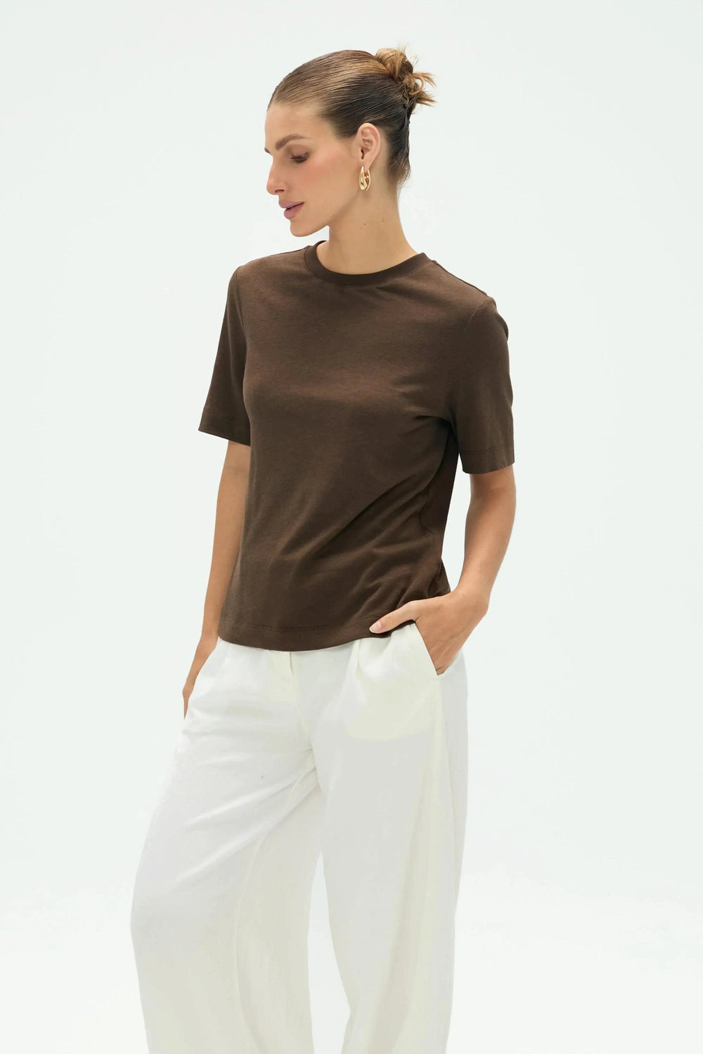 Women’s Linen Supima Cotton Crewneck Tee - Espresso