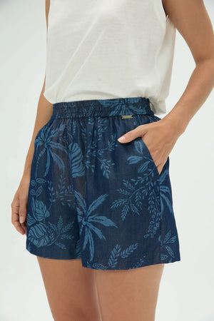 Women’s Tropical Pull-On Shorts - Indigo Palm