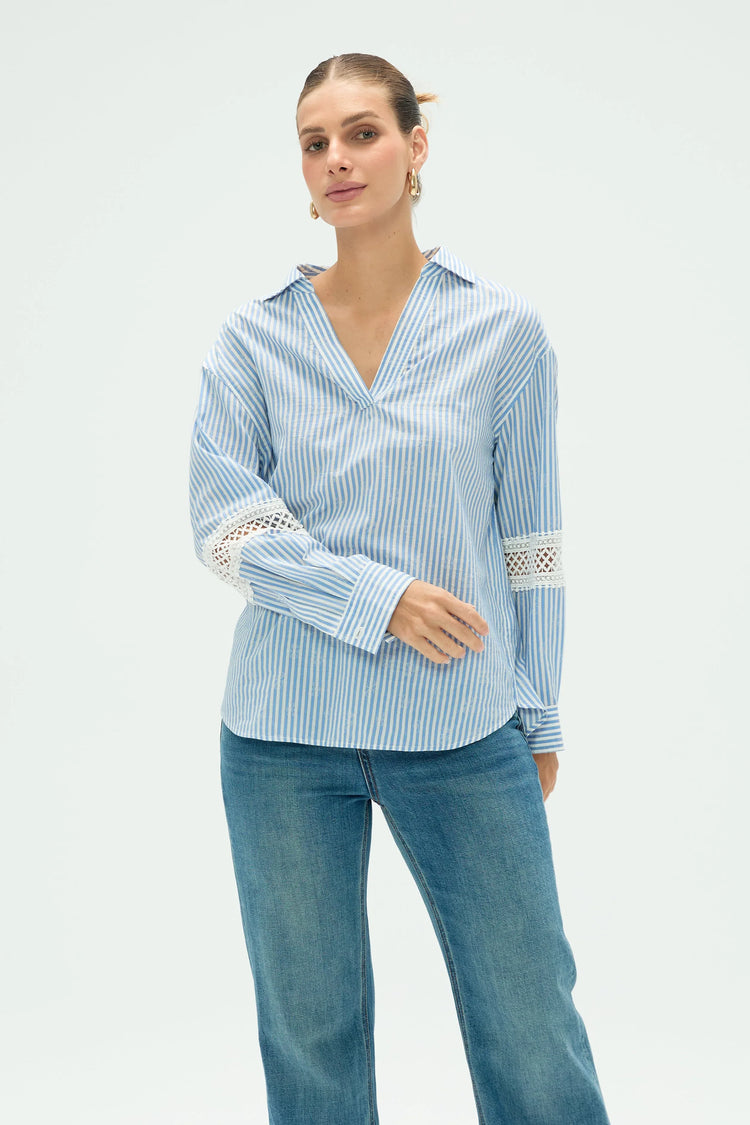 Women’s Striped Popover Blouse - FAMILYWEAR