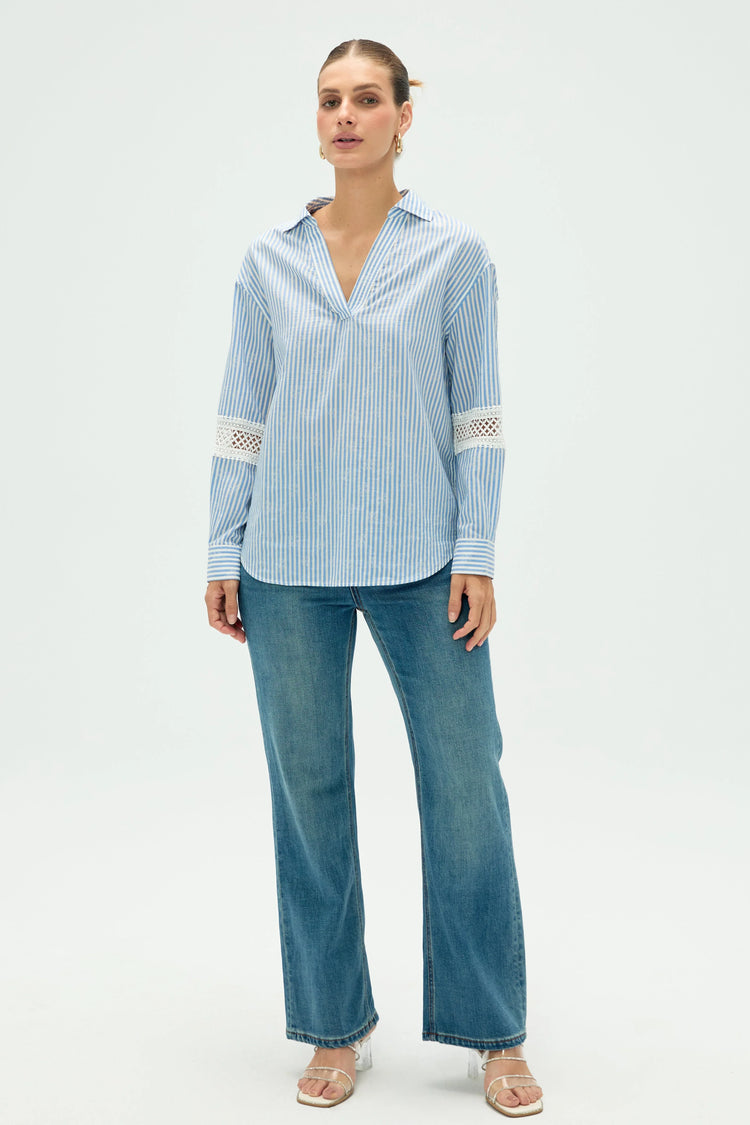 Women’s Striped Popover Blouse - FAMILYWEAR