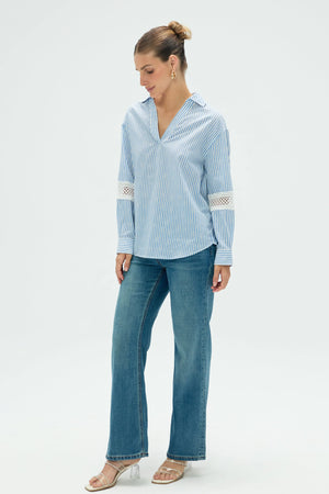 Women’s Striped Popover Blouse - FAMILYWEAR