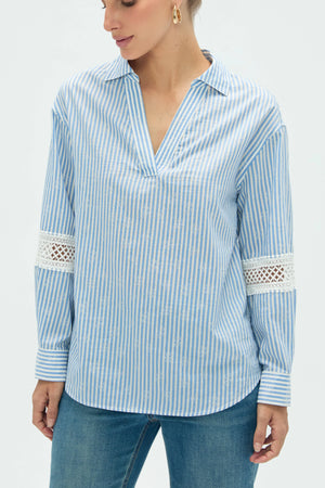 Women’s Striped Popover Blouse - FAMILYWEAR