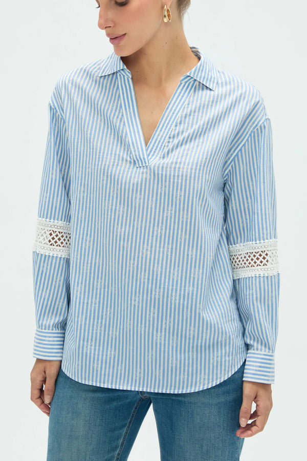 Women’s Striped Popover Blouse - FAMILYWEAR