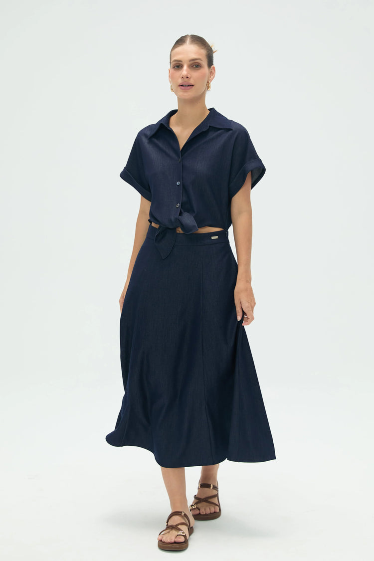 Women’s Coastal Set: Relaxed Button-Up Shirt & Flow Midi Skirt - FAMILYWEAR