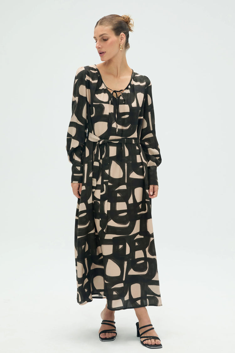 Women’s Abstract Tie-Front Midi Dress - FAMILYWEAR