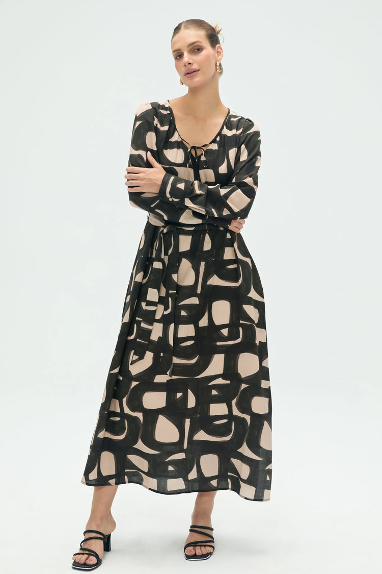 Women’s Abstract Tie-Front Midi Dress - FAMILYWEAR