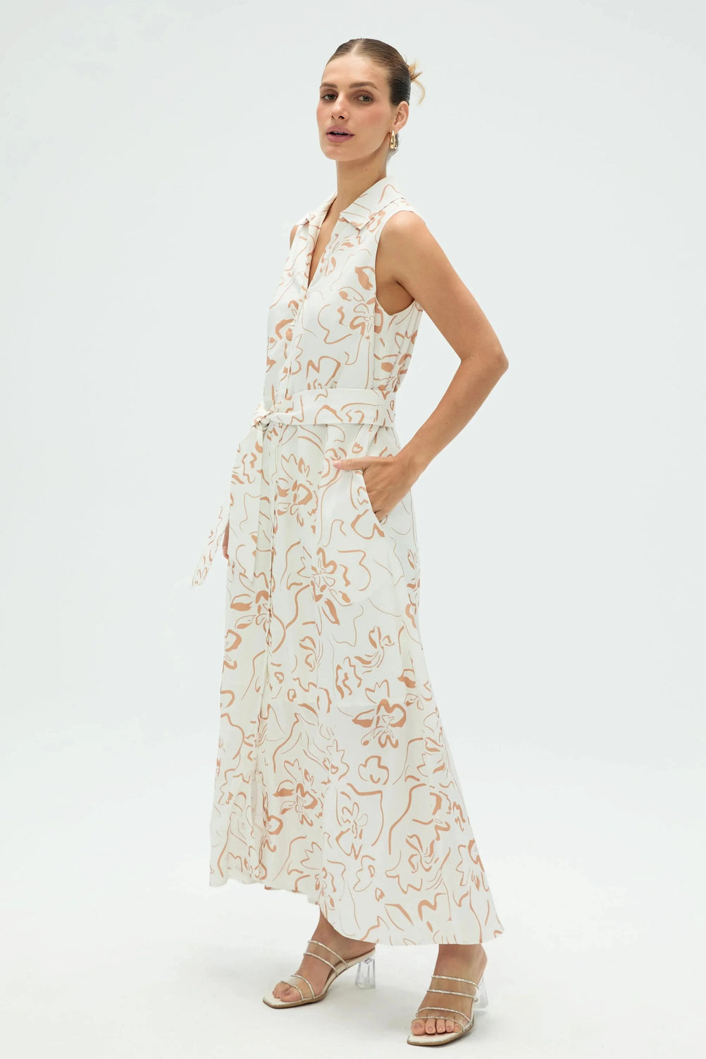 Women’s Sleeveless Shirt Dress - Sand Bloom