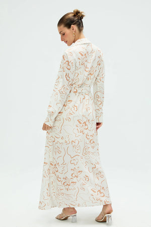 Women’s Belted Shirt Dress - Sand Bloom