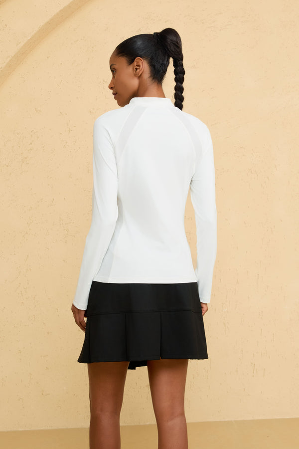 Women’s Seamline Mock-Neck Performance UPF 50+ Top - Cloud White