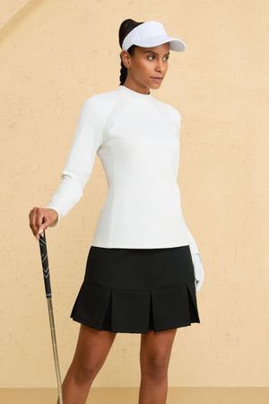 Women’s Seamline Mock-Neck Performance UPF 50+ Top - Cloud White