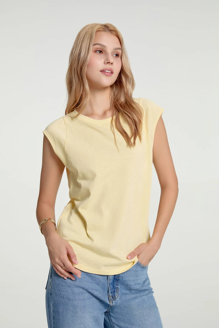 Women’s Lace-Back Cap Sleeve Tee - Soft Lemon